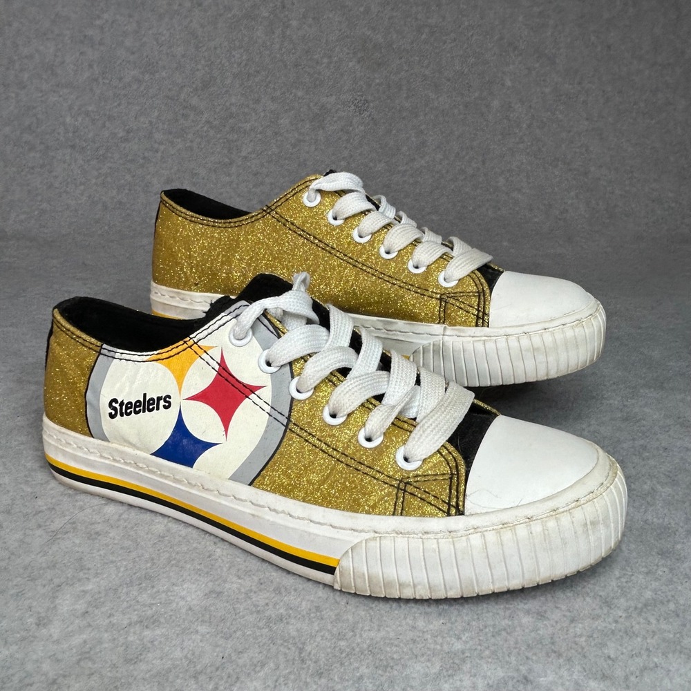 Steelers Women's Gold and White Sneakers